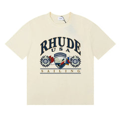 Rhude Retro Sailing Shield Print Casual Crew Neck T‑Shirt