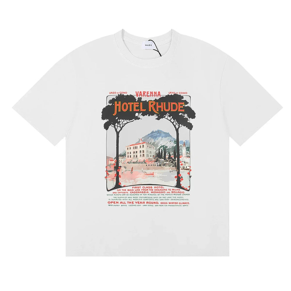 Rhude Hotel Rhude Mediterranean Scenic Print White Oversized T‑Shirt
