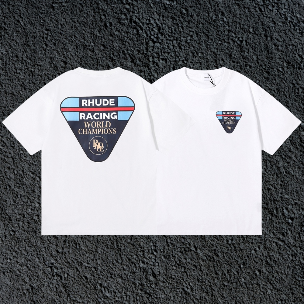 Rhude Racing World Champions Dual Sided White Oversized T‑Shirt