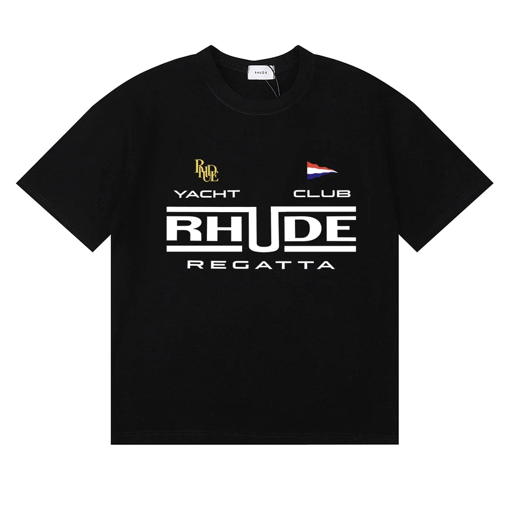 Rhude Yacht Club Regatta Flag Logo Black Oversized T‑Shirt
