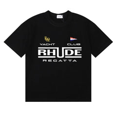 Rhude Yacht Club Regatta Flag Logo Black Oversized T‑Shirt