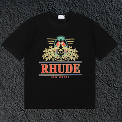 Rhude New Money Ornate Crest Black Oversized T‑Shirt