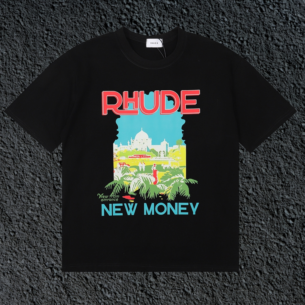 Rhude New Money Tropical Palace Black Oversized T‑Shirt