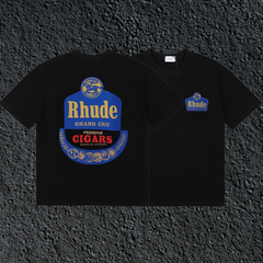 Rhude Grand Cru Cigars Label Dual Sided Black Oversized T‑Shirt