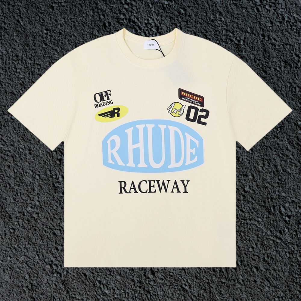 Rhude Raceway Multi‑Patch Racing Badge Cream Oversized T‑Shirt