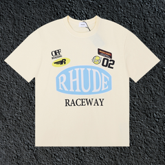 Rhude Raceway Multi‑Patch Racing Badge Cream Oversized T‑Shirt