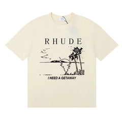 Rhude I Need A Getaway Beach Palm Tree Graphic Cream Oversized T‑Shirt