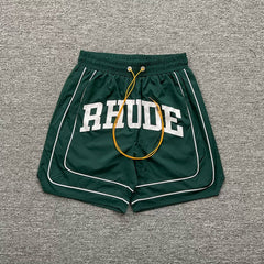 Rhude Teal Varsity Stripe Nylon Shorts