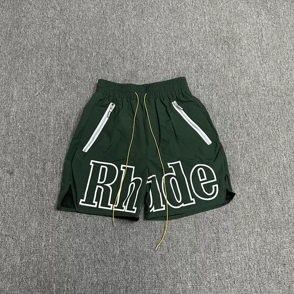 Rhude Green Nylon Big Logo Shorts