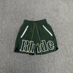Rhude Green Nylon Big Logo Shorts
