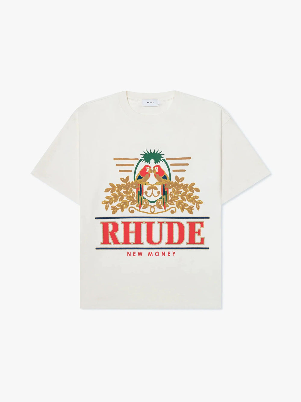 Rhude New Money Parrot Crest Graphic Oversized T‑Shirt Off‑White