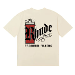 Rhude Crown Premium Filters Gothic Logo Cream Oversized T‑Shirt