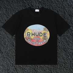 Rhude Hôtel De Gustavia Oval Badge Black Oversized T‑Shirt