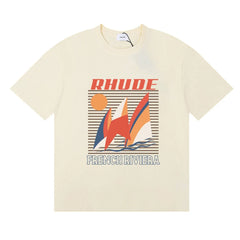 Rhude French Riviera Sailboat Retro Summer Cream Oversized T‑Shirt