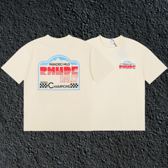 Rhude Paradiso Hills Rally Racing Dual Sided Cream Oversized T‑Shirt