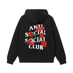 Anti Social Social Club Red Rose Graphic Black Hoodie
