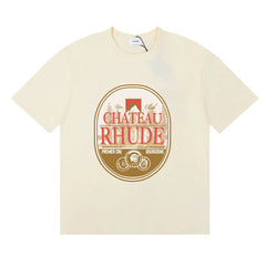 Rhude Chateau Rhude Vintage Wine Label Cream Oversized T‑Shirt