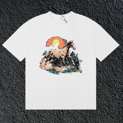 Rhude Wild Horse Sunset Western Landscape White Oversized T‑Shirt
