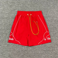 Rhude Outline Print Red Nylon Shorts
