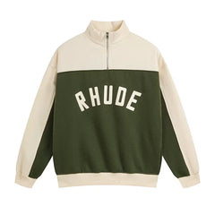 Rhude Color Block Quarter Zip Arch Logo Sweatshirt Green