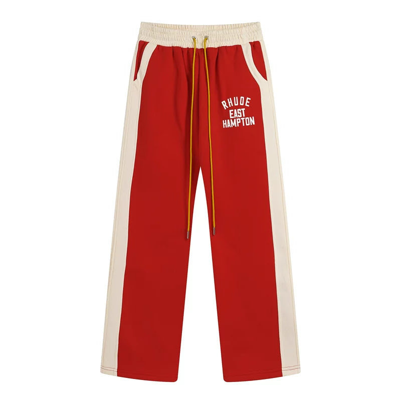 RHUDE East Hampton Color‑Block Wide Leg Sweatpants Red