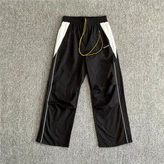 Rhude Knee Pleated Color‑Block Wide Leg Nylon Track Pants Black
