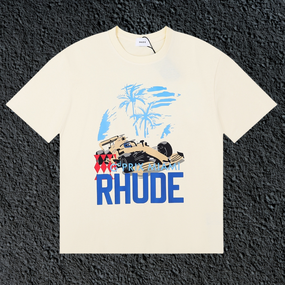 Rhude Grand Prix Miami F1 Race Car Cream Oversized T‑Shirt