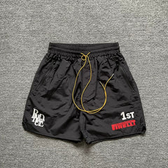 Rhude Black Nylon Racing Graphic Shorts