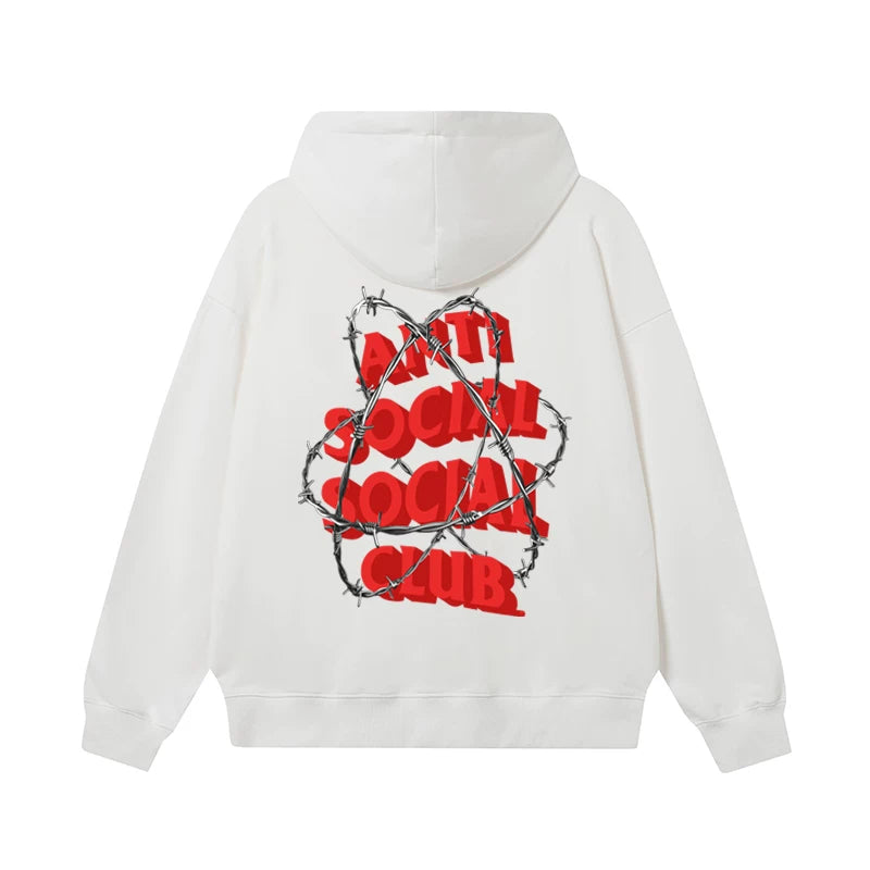 Anti Social Social Club Barbed Wire Red Logo White Hoodie