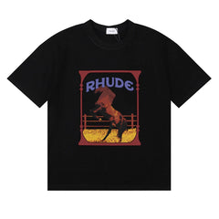 Rhude Wild Steed Horse Frame Vintage Print Black Oversized T‑Shirt