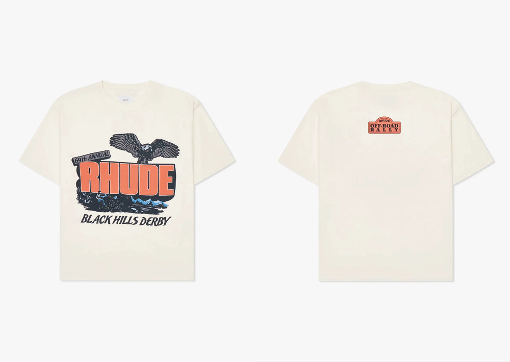 **Rhude Black Hills Derby Eagle Graphic Dual‑Sided Oversized T‑Shirt Off‑White