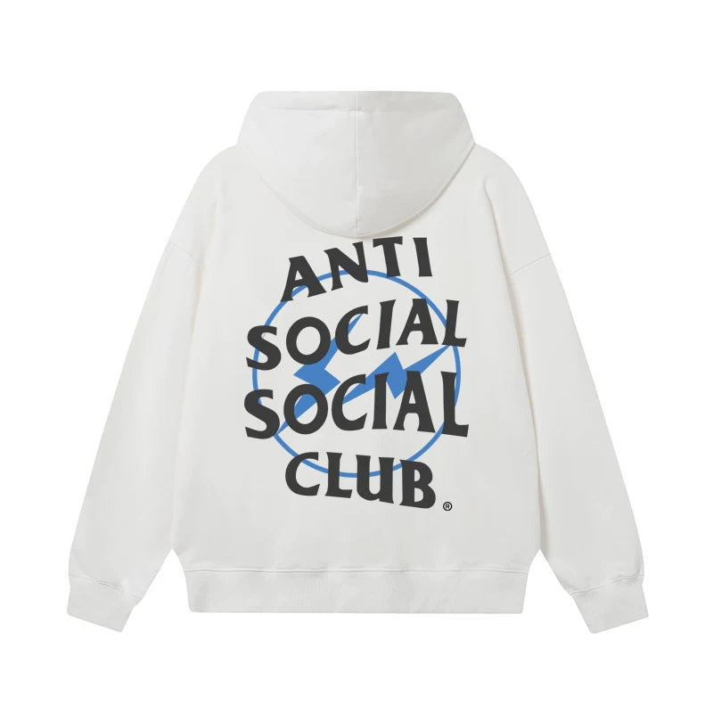Anti Social Social Club Blue Bolt Circle Logo White Hoodie