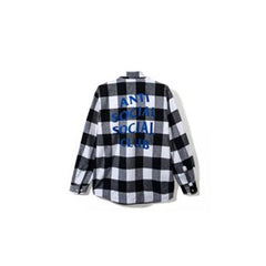 Anti Social Social Club Black White Plaid Blue Logo Flannel Shirt