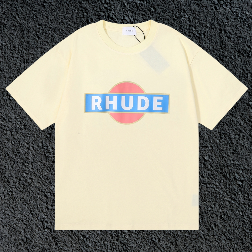 Rhude Retro Circle Box Logo Cream Oversized T‑Shirt