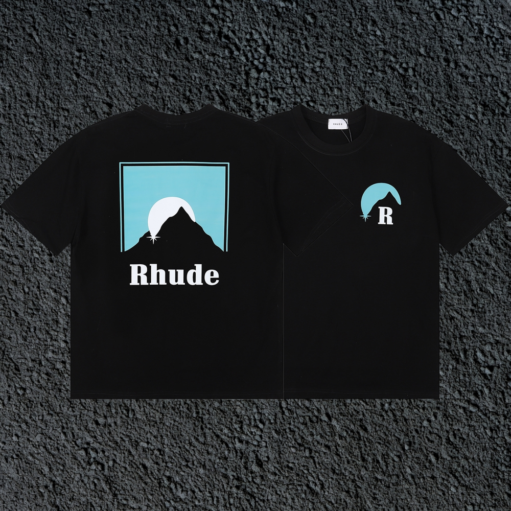 Rhude Mountain Moon Dual Sided Black Oversized T‑Shirt