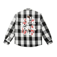 Anti Social Social Club Cherry Blossom Black White Plaid Flannel Shirt