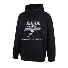 RHUDE Champions Du Monde 91 Soccer Graphic Hoodie Black