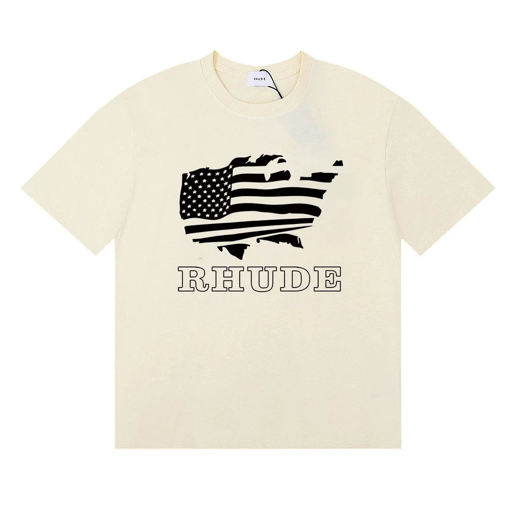 Rhude USA Map American Flag Graphic Cream Oversized T‑Shirt