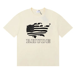 Rhude USA Map American Flag Graphic Cream Oversized T‑Shirt