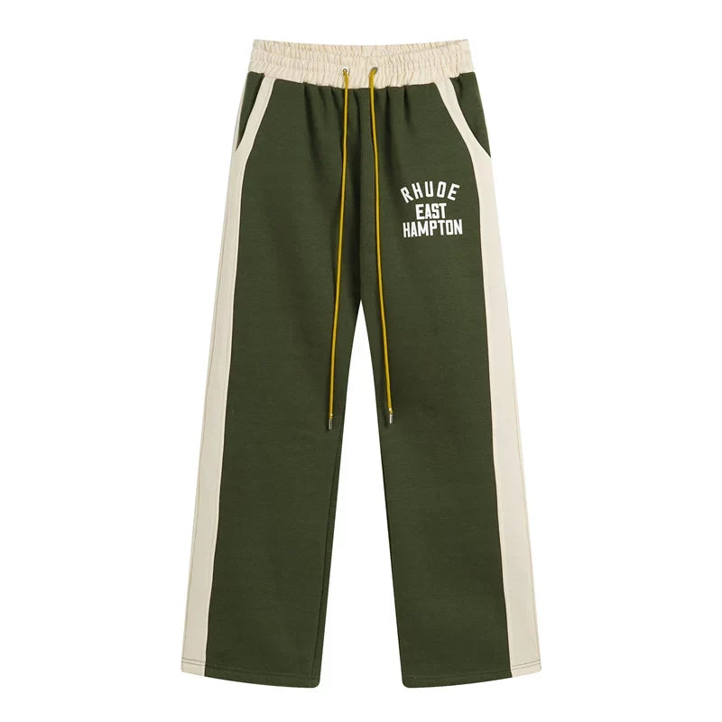 RHUDE East Hampton Color‑Block Wide Leg Sweatpants Olive Green