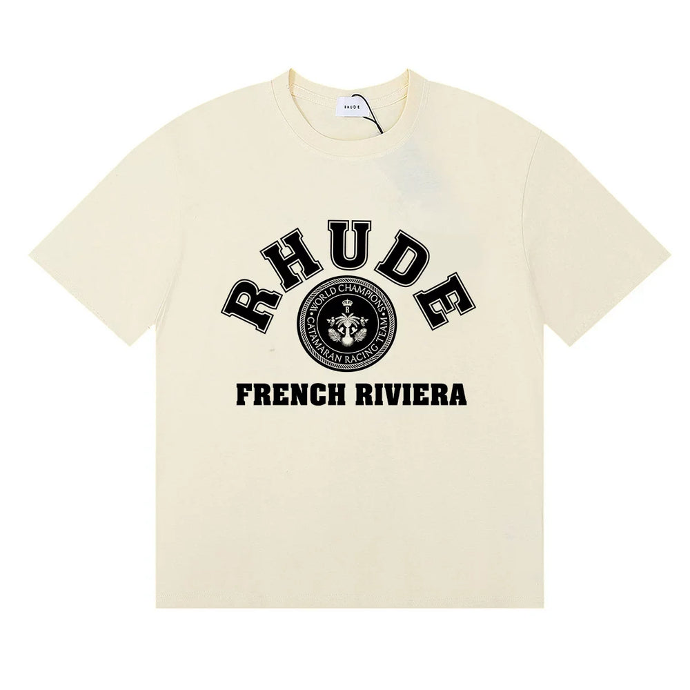 Rhude French Riviera Anchor Vintage Logo Cream Oversized T‑Shirt