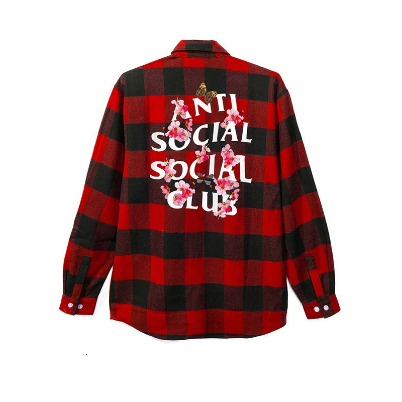 Anti Social Social Club Cherry Blossom Plaid Flannel Shirt