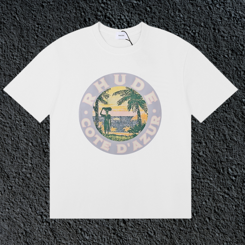 Rhude Cote D’Azur Circular Beach Badge White Oversized T‑Shirt