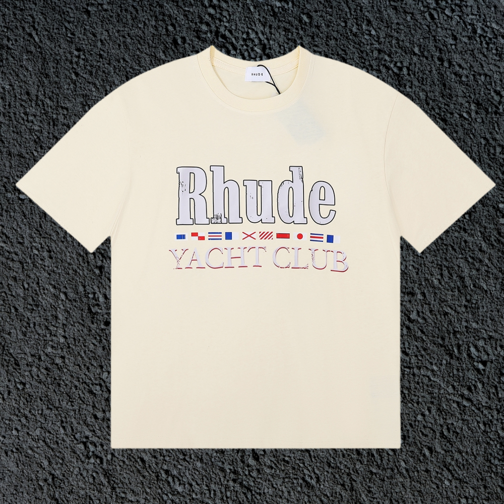 Rhude Yacht Club International Flag Badge Vintage Cream Oversized T‑Shirt
