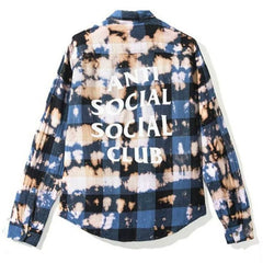 Anti Social Social Club Blue Bleached Tie‑Dye Plaid Flannel Shirt