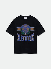 Rhude Varsity Laurel Crest Badge Oversized T‑Shirt Black