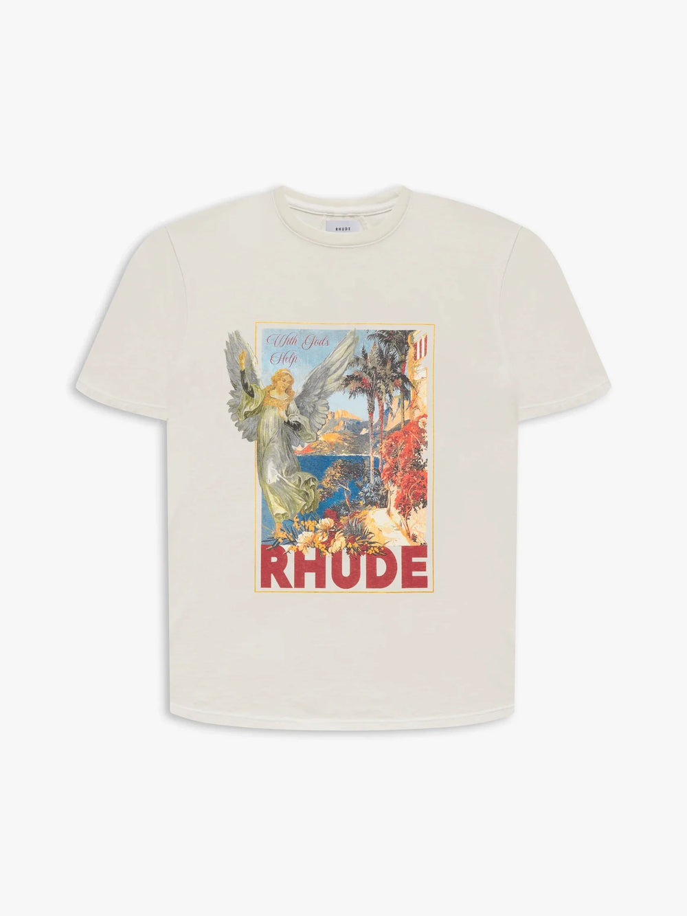 Rhude Angel Vintage Poster Art Oversized T‑Shirt Off‑White