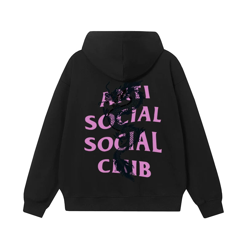 Anti Social Social Club Black Dragon Purple Logo Black Hoodie