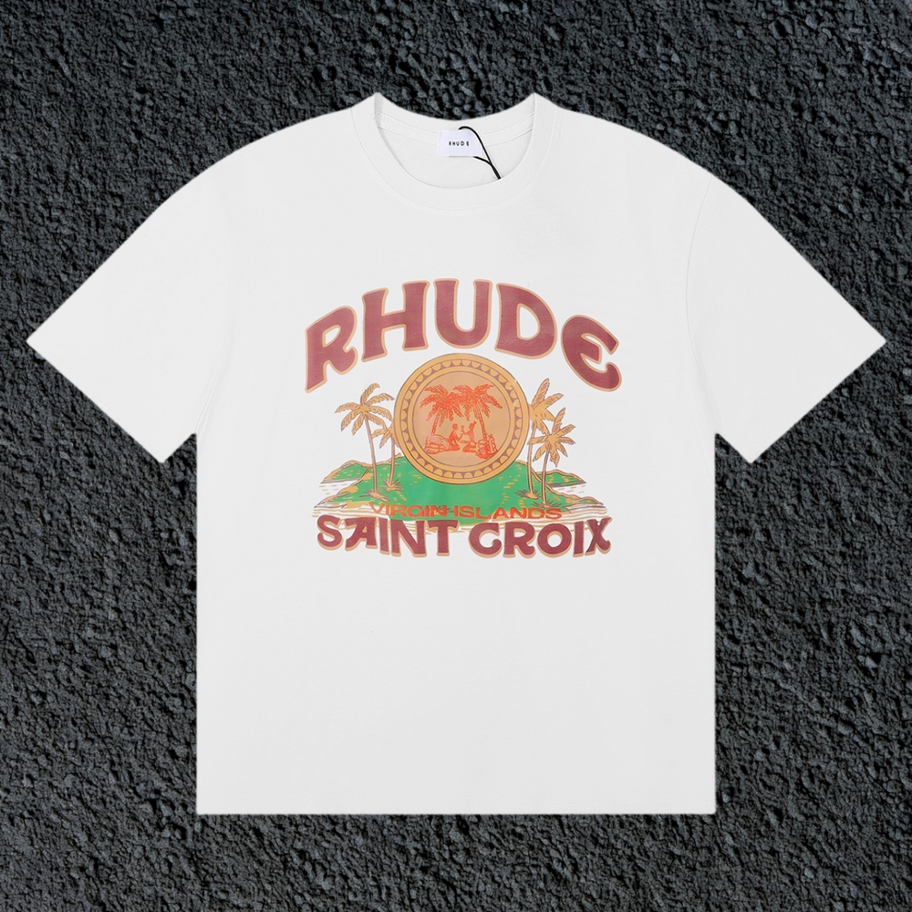 Rhude Saint Croix Palm Island Vintage White Oversized T‑Shirt