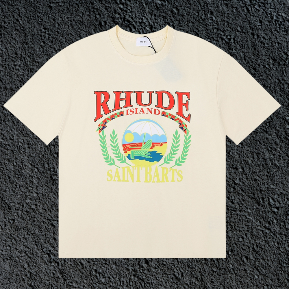 Rhude Saint Barts Island Wreath Badge Cream Oversized T‑Shirt